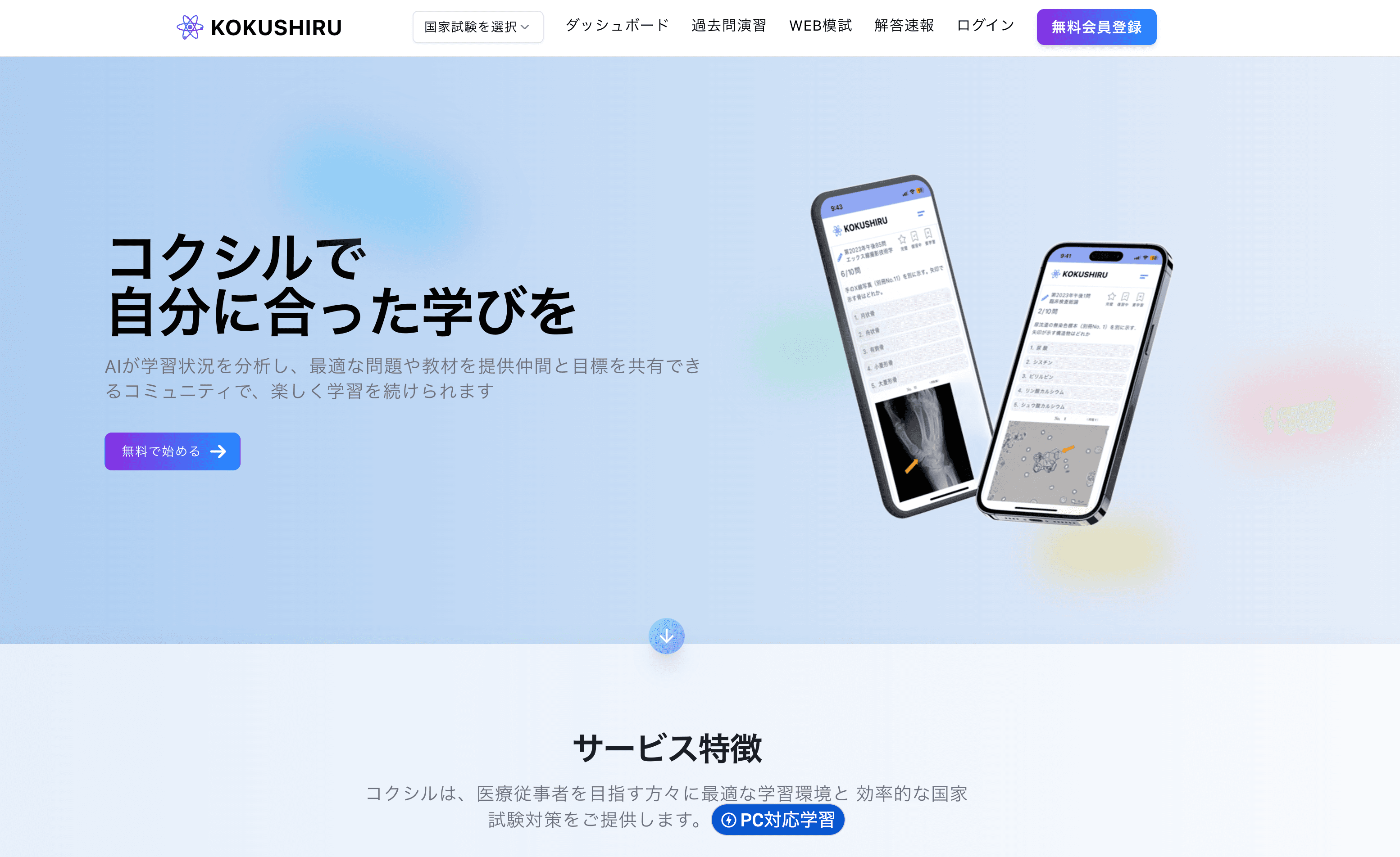 KOKUSHIRU - AI学習分析搭載 国家試験対策プラットフォーム
