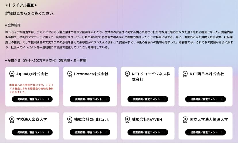 GENIAC-PRIZE（安全性領域）トライアル審査 受賞 2